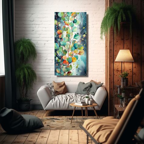 Pintura De Pared Abstracta Con Hojas De Eucalipto 40x80cm-2
