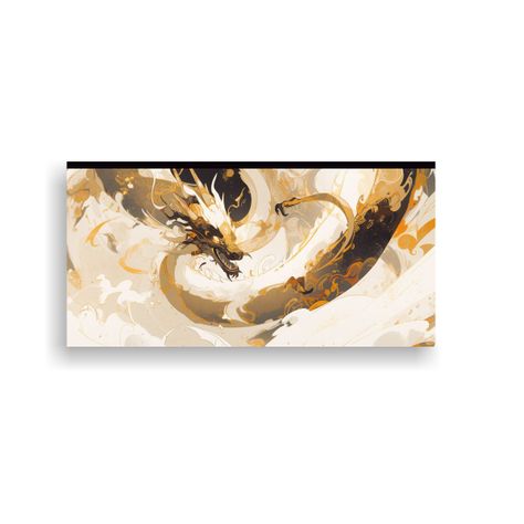 Fotografía De Dragón En Blanco Y Dorado, Atmósf 80x40cm-0