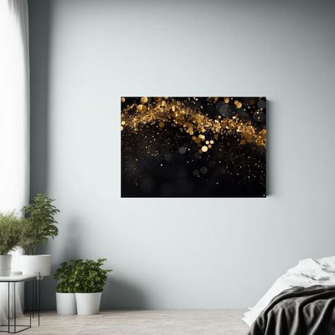 Cuadros De Pared De Lujo Con Brillo Dorado Sobre Fondo Negro 65x50cm-2