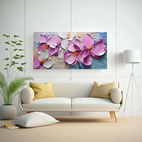 Pintura Abstracta De Orquídeas En Dormitorio 100x50cm-2