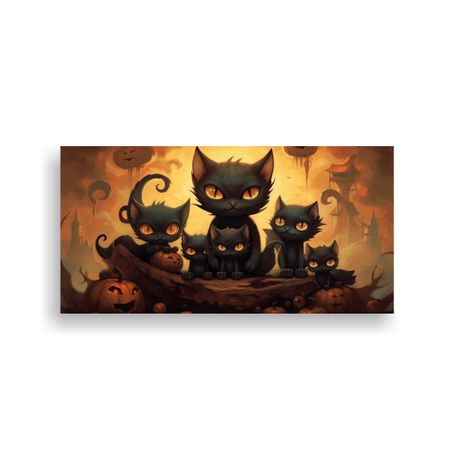 Cuadro De Tela Con Gatos Negros Sobre Una Pila 80x40cm-0