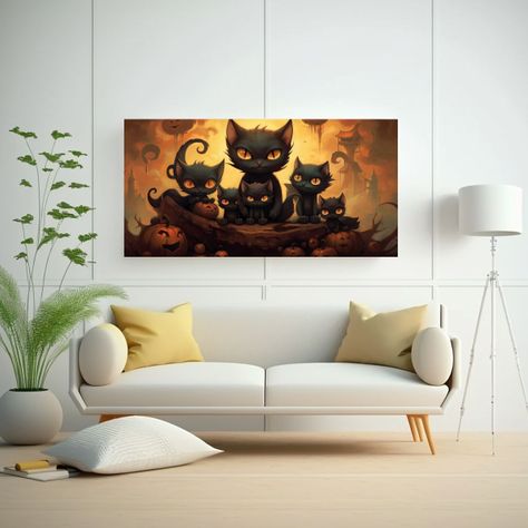 Cuadro De Tela Con Gatos Negros Sobre Una Pila 80x40cm-2