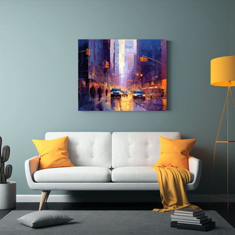 Pintura Urbana De Una Concurrida Calle Con Personas Y Taxis 50x40cm-2