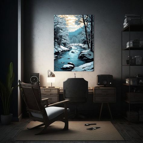 Paisaje De Río Con árboles Nevados En Europa Estilo Cómic 30x45cm-2