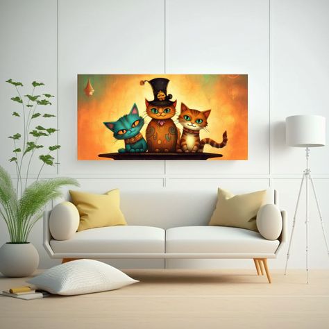 Cuadro Gatos Perched On Stack Mirando Al Cielo, 80x40cm-2