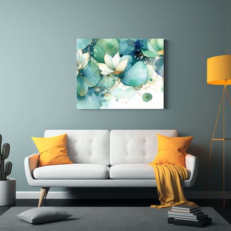 Pintura Flores De Loto Acuarela Hojas Oro Textura 45x30cm-2