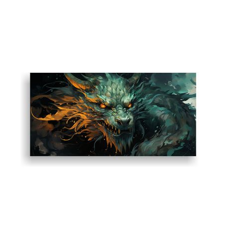 Pintura Mural Inspiradora De Un Dragón En Verde 100x50cm-0