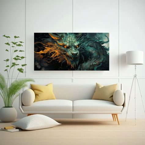 Pintura Mural Inspiradora De Un Dragón En Verde 100x50cm-2