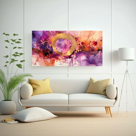 Cuadro Circular Baño Púrpura Pintura Tinta 100x50cm-2