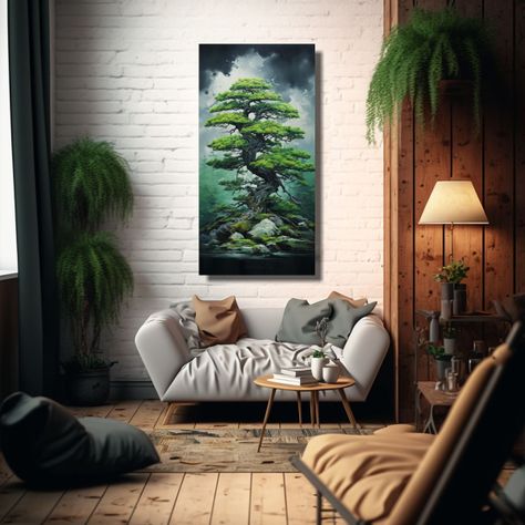 Cuadro En Bastidor Árbol De Bonsái De Abeto 70x140cm-2