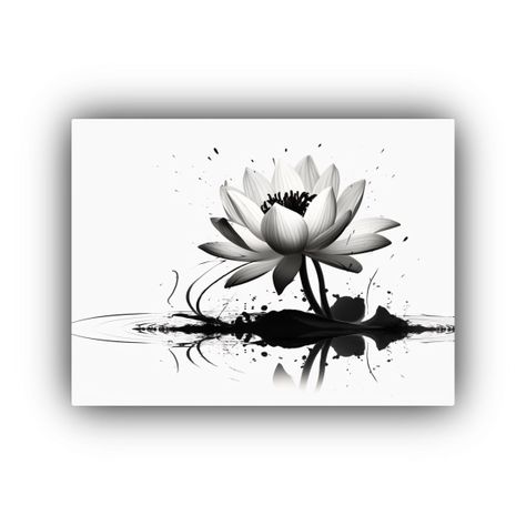 Cuadro De Lirio Acuático Negro De Arte En Línea HD Blanco  65x50cm-0