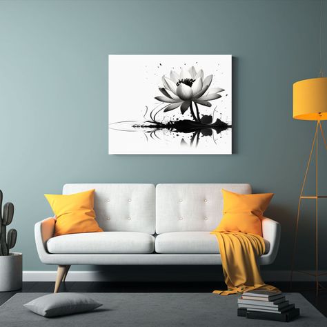 Cuadro De Lirio Acuático Negro De Arte En Línea HD Blanco  65x50cm-2