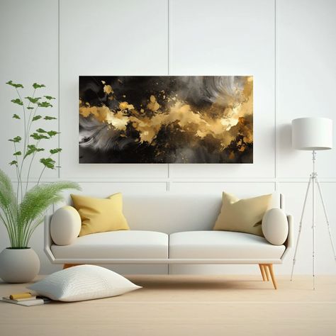 Pintura Digital Abstracta Negro Y Dorado, Líneas 160x80cm-2