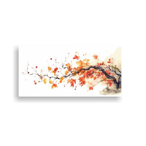 Pintura De Otoño Con Ramas Y Hojas Cayendo, 40x20 Cm-0