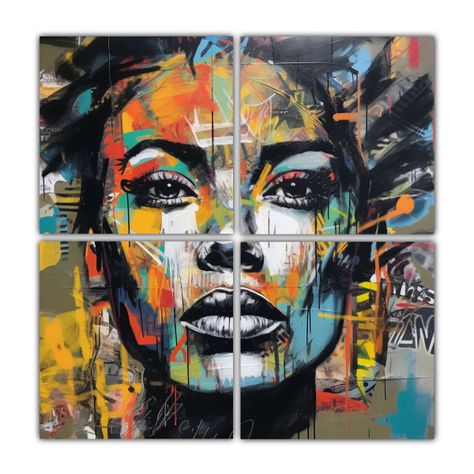 Cuadro De Acuarela Con Graffiti De Baño De 4 120x120 Cm-0