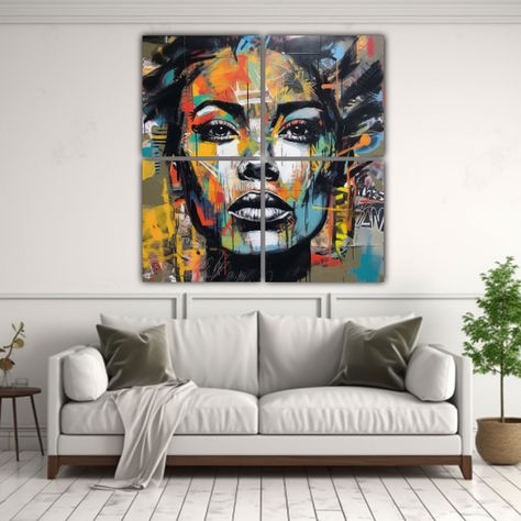 Cuadro De Acuarela Con Graffiti De Baño De 4 120x120 Cm-2