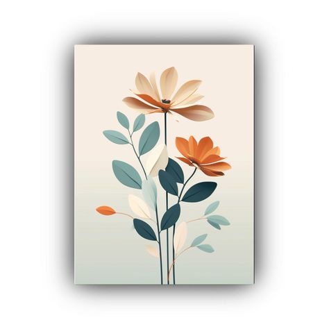 Pintura Floral Bohemia En Colores Pastel, 50x75cm-0