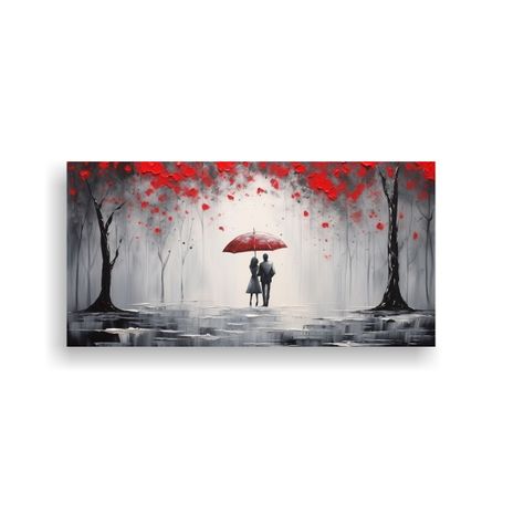 Cuadro Amor Bajo El Paraguas Rojo Parejas 100x50cm-0