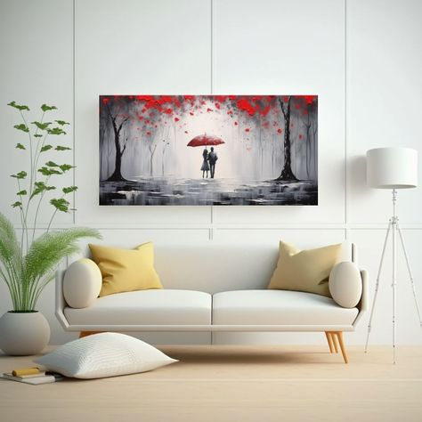 Cuadro Amor Bajo El Paraguas Rojo Parejas 100x50cm-2