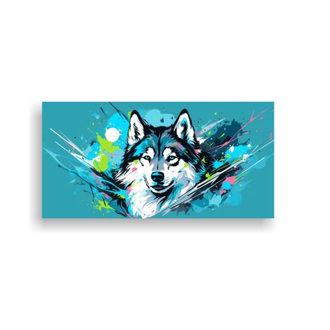 Pintura Decorativa De Un Husky En Colores 100x50 Cm-0