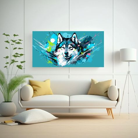 Pintura Decorativa De Un Husky En Colores 100x50 Cm-2