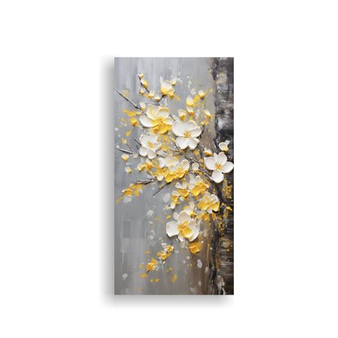 Pintura En Lienzo De Flores De Cerezo Amarillas 80x160cm-0
