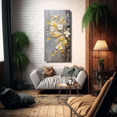 Pintura En Lienzo De Flores De Cerezo Amarillas 80x160cm-2