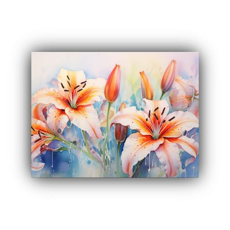 Pintura Abstracta De Lirios Vibrantes En Acuarela 65x50cm-0
