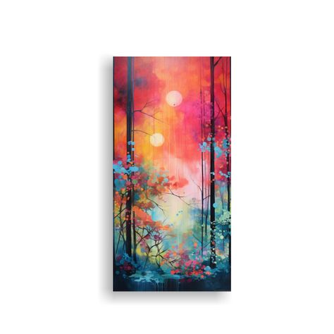Paisaje Bosque Acuarela Abstracta Arte Decoración 20x40cm-0