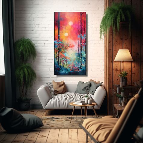 Paisaje Bosque Acuarela Abstracta Arte Decoración 20x40cm-2