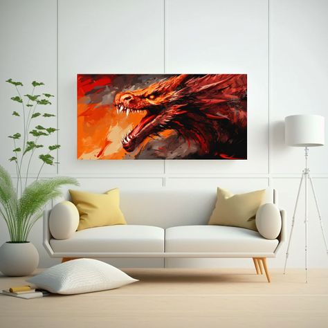 Cuadro Baño: Dragón En Rojo Y Naranja, Atmosfera 60x30cm-2