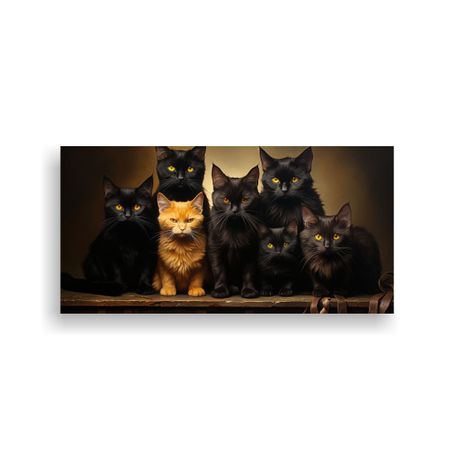 Cuadro Con Gatos Negros En Un Montón, Mirando 100x50cm-0