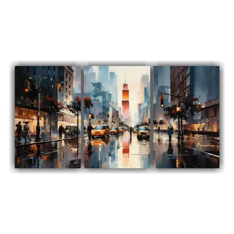 Pintura Creativa De Una Calle Urbana Concurrida 90x45 Cm-0