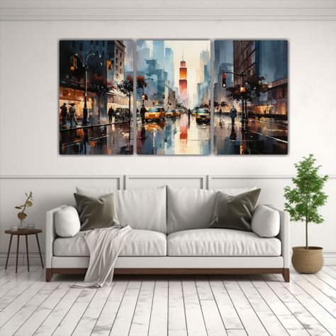 Pintura Creativa De Una Calle Urbana Concurrida 90x45 Cm-2