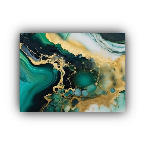 Pintura De Arte Clásico Con Tinta De Alcohol Esmeralda Y Or 30x20cm-0