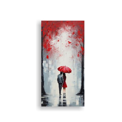 Tela Canvas Amor Bajo El Paraguas Rojo Pinturas 20x40cm-0