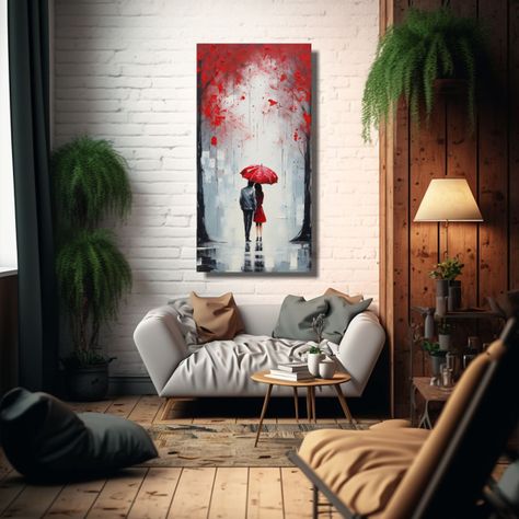 Tela Canvas Amor Bajo El Paraguas Rojo Pinturas 20x40cm-2