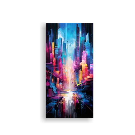 Paisaje Urbano Abstracto En Luces De Neón Alta 30x60cm-0