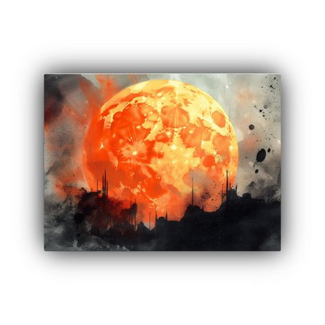 Cuadro Luna Llena Acuarela Estilo Negro Claro 90x60cm-0