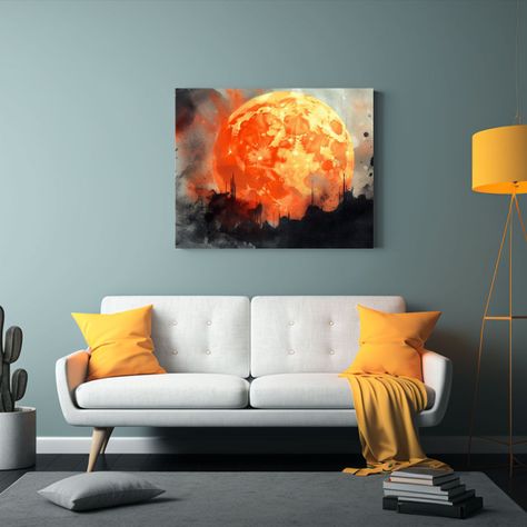 Cuadro Luna Llena Acuarela Estilo Negro Claro 90x60cm-2