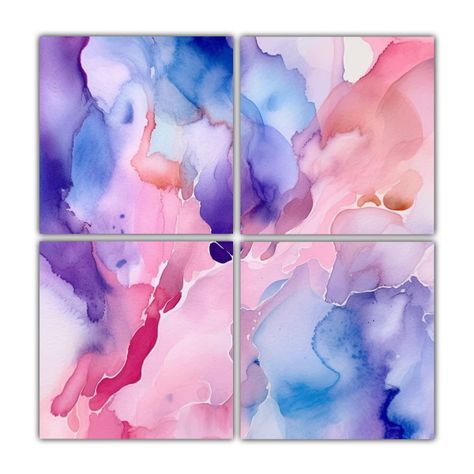 Pinturas Abstractas Acuarela Rosa, Azul Y Morado 180x180 Cm-0