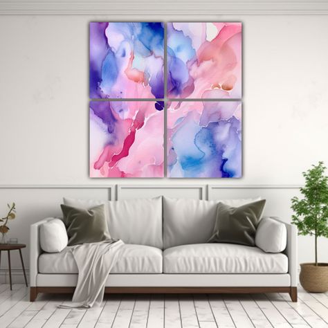 Pinturas Abstractas Acuarela Rosa, Azul Y Morado 180x180 Cm-2