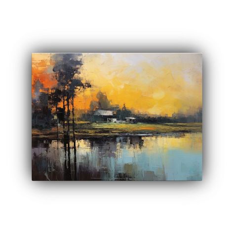 Cuadro Tela Vintage Paisaje Expresionista 65x50cm-0