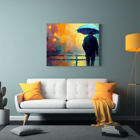 Cuadro Horizontal Armonía Hombre Anciano Con Paraguas Camin 65x50cm-2