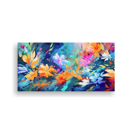 Pintura Abstracta Multicolor Con Flores Y Hojas 80x40cm-0