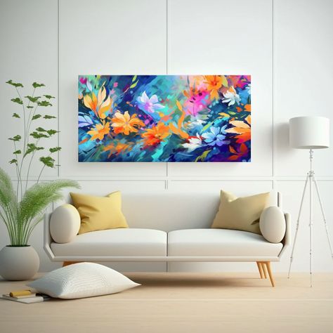 Pintura Abstracta Multicolor Con Flores Y Hojas 80x40cm-2
