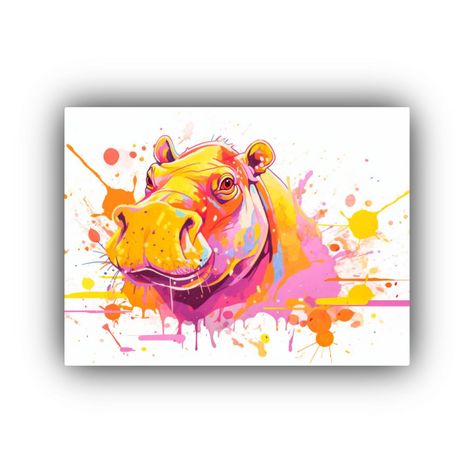Cuadro Tela Comedor Hipopótamo Amarillo Y Rosa 120x80cm-0