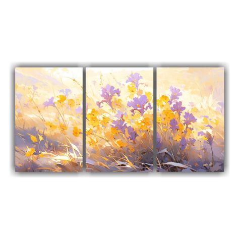 Pintura Abstracta De Flores Amarillas Y Moradas 90x45 Cm-0