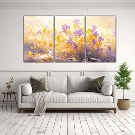Pintura Abstracta De Flores Amarillas Y Moradas 90x45 Cm-2