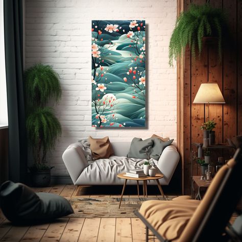 Pintura Decorativa Con Motivo De Cascada 30x60 Cm-2